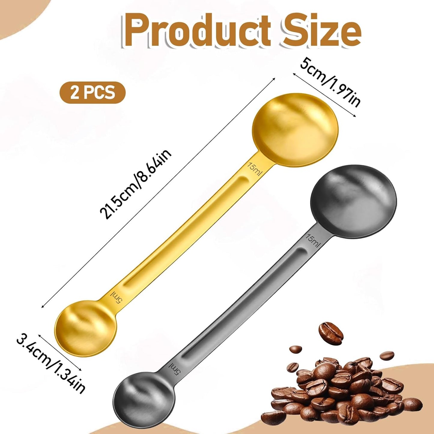 2 Cucharas Medidoras Acero Inox 0.2-0.5oz Doble Mango