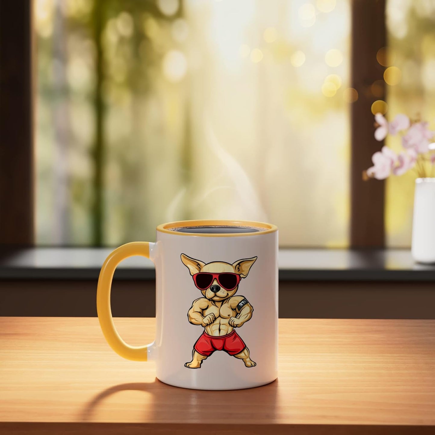 Taza Cerámica para Ejercicio Chihuahua Amarillo/Blanco