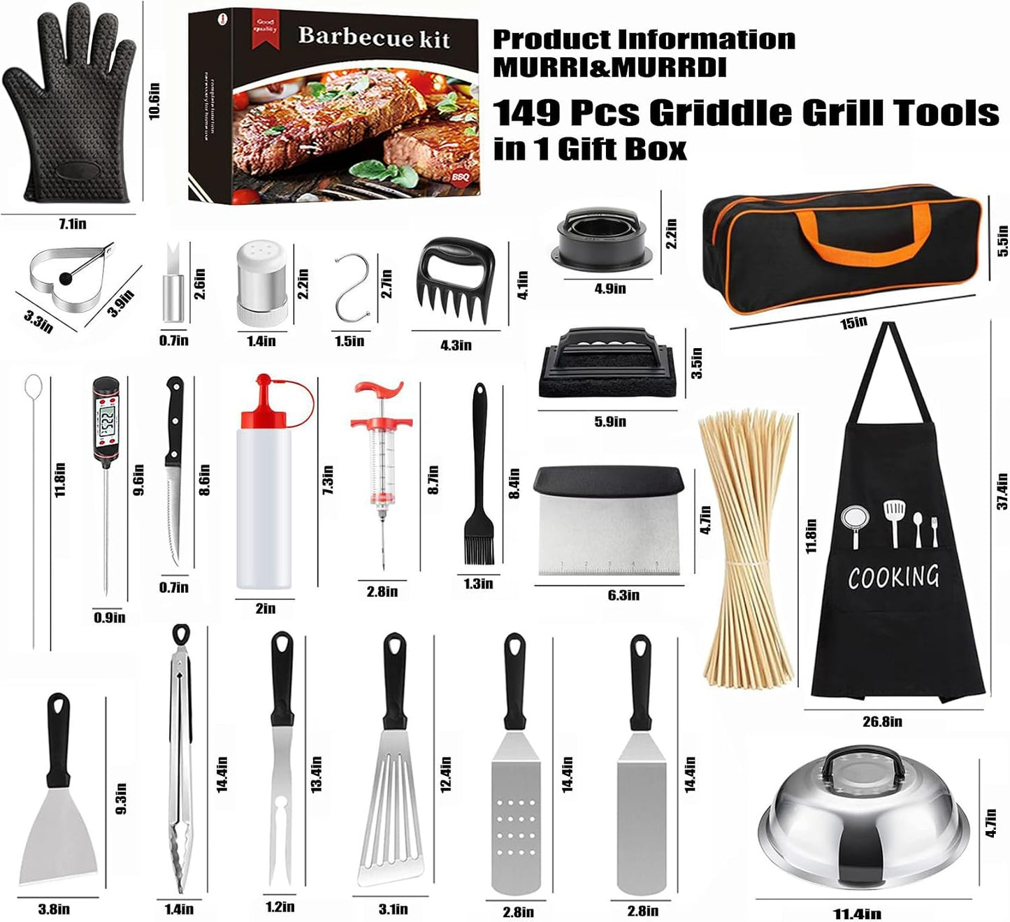 Set 149 herramientas parrilla acero inox para Blackstone y chef