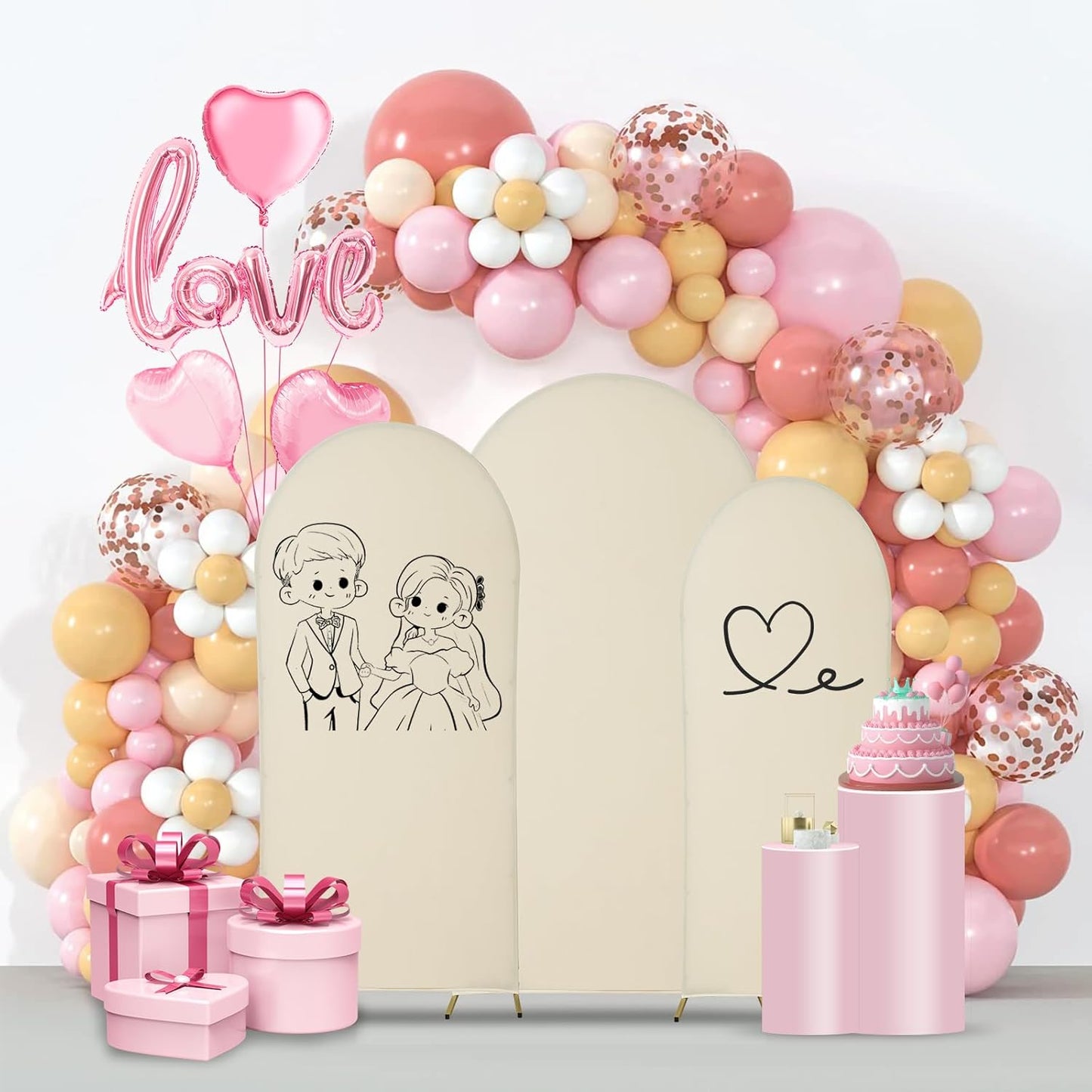 3 Pzas Soporte Arco Boda Metal con Cubierta Globos