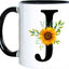 Taza de café de cerámica con monograma floral J, color negro, reutilizable