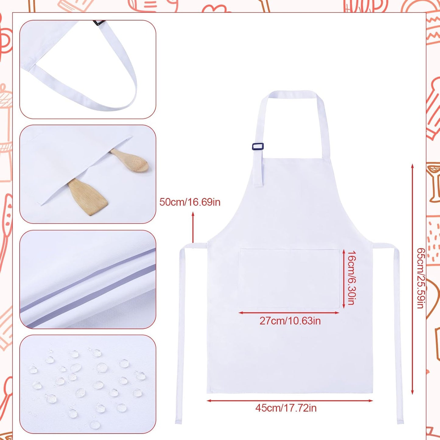 Delantal chef sombrero ajustable blanco con pajarita