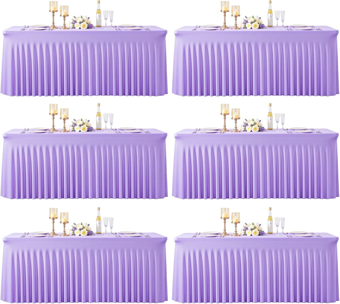 6 Manteles Elastano Lavanda 6pies Con Falda Bodas Fiestas