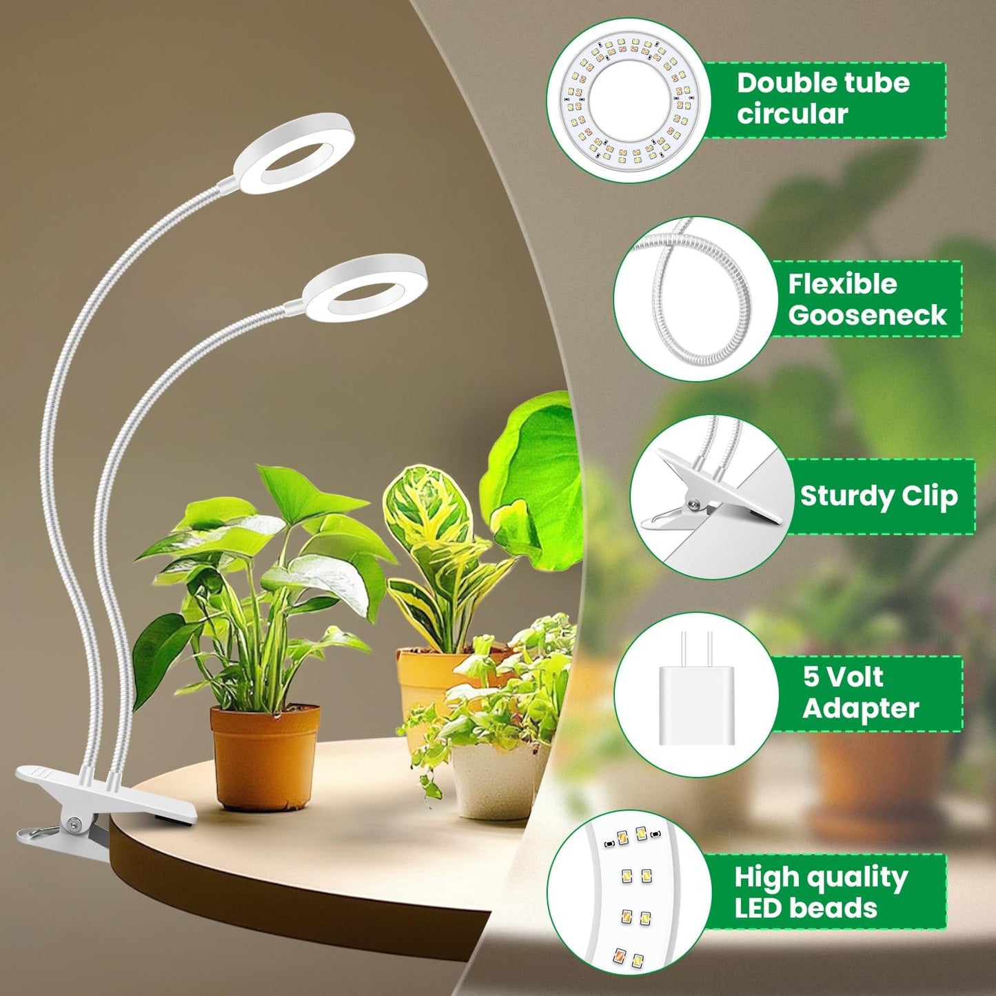 Luces cultivo plantas interior 96 LED espectro completo 3 modos