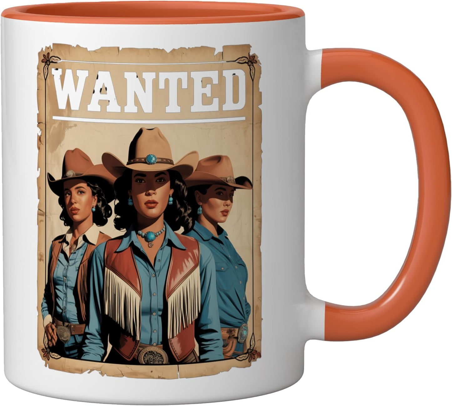 Taza cerámica western country texas rodeo Black Cowgirl africana orange/white