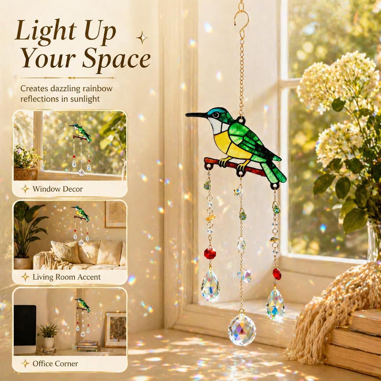 Atrapasoles colibrí cristal decoración ventana