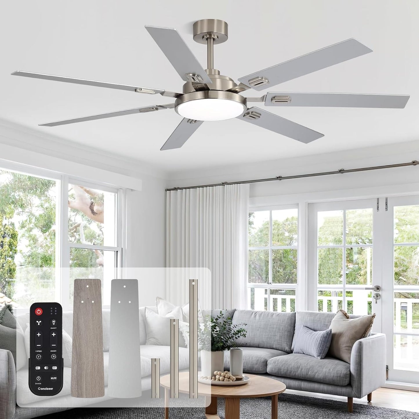 Ventilador techo 64pulg luces control remoto 5CCT 7 cuchillas