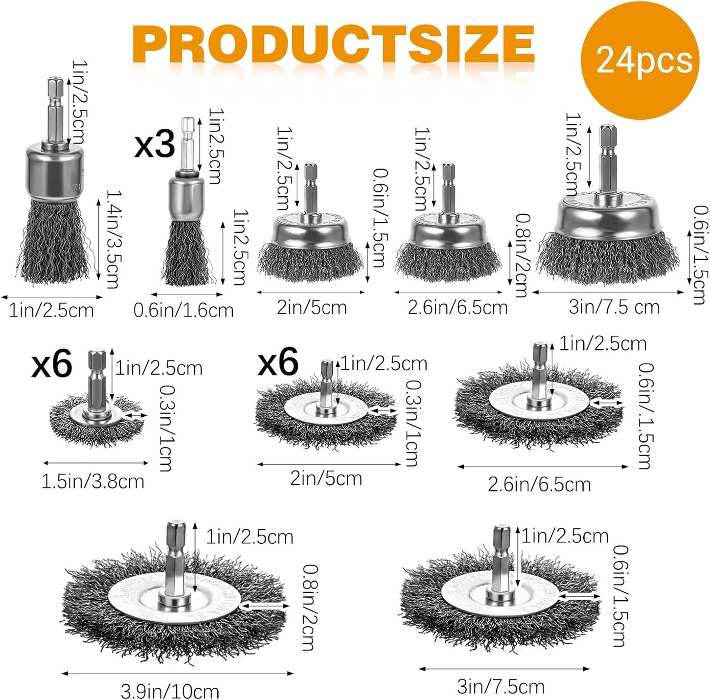 24 Cepillos Rueda Alambre 1/4pulg Taladro Amoladora