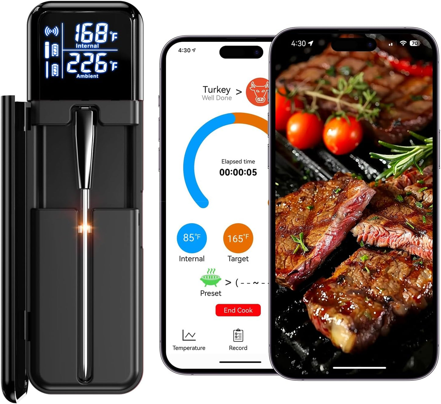 Termómetro inalámbrico cocina digital doble precisión negro