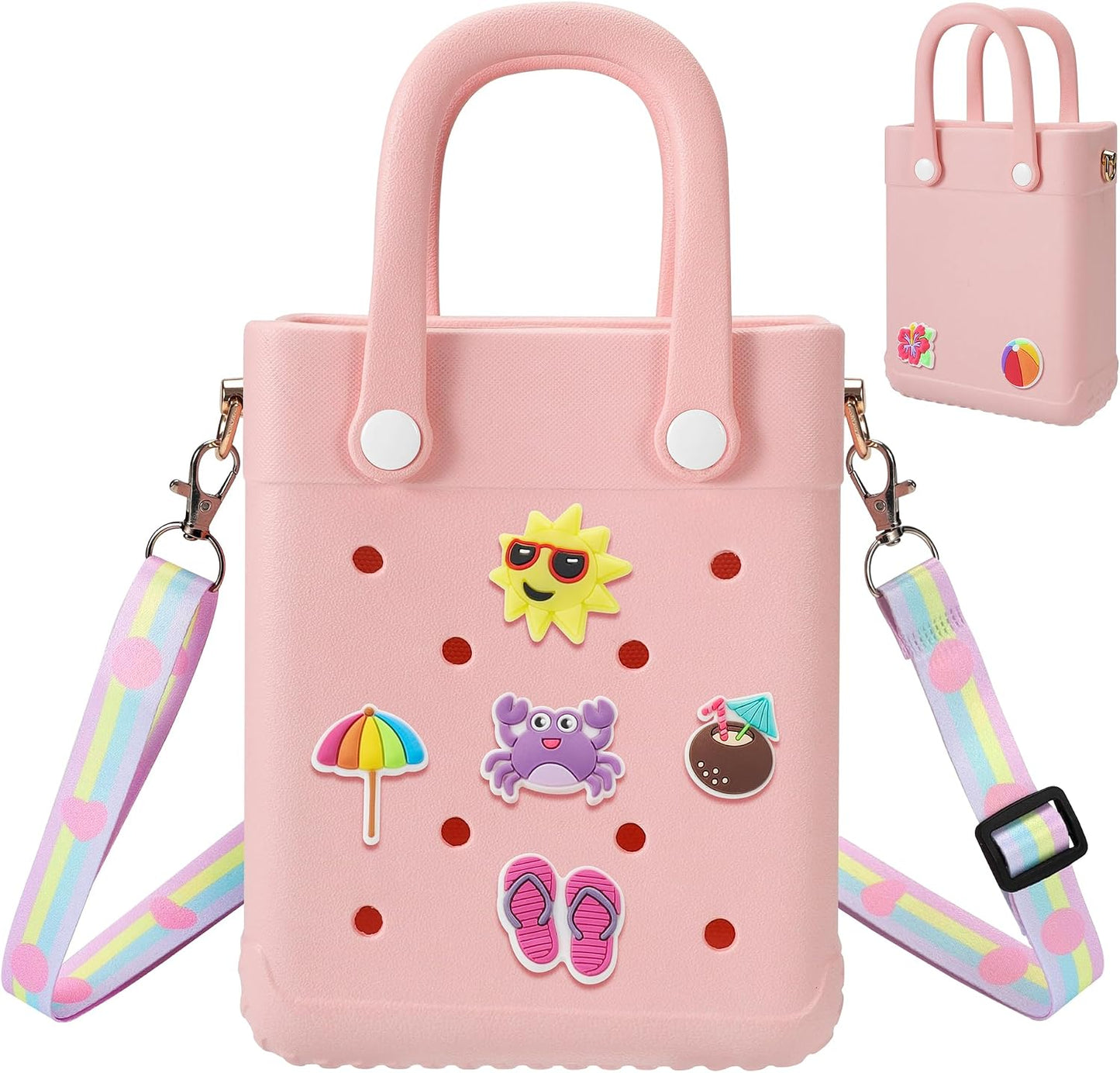 Bolsa playa EVA para mujer con 20 dijes y correa ajustable