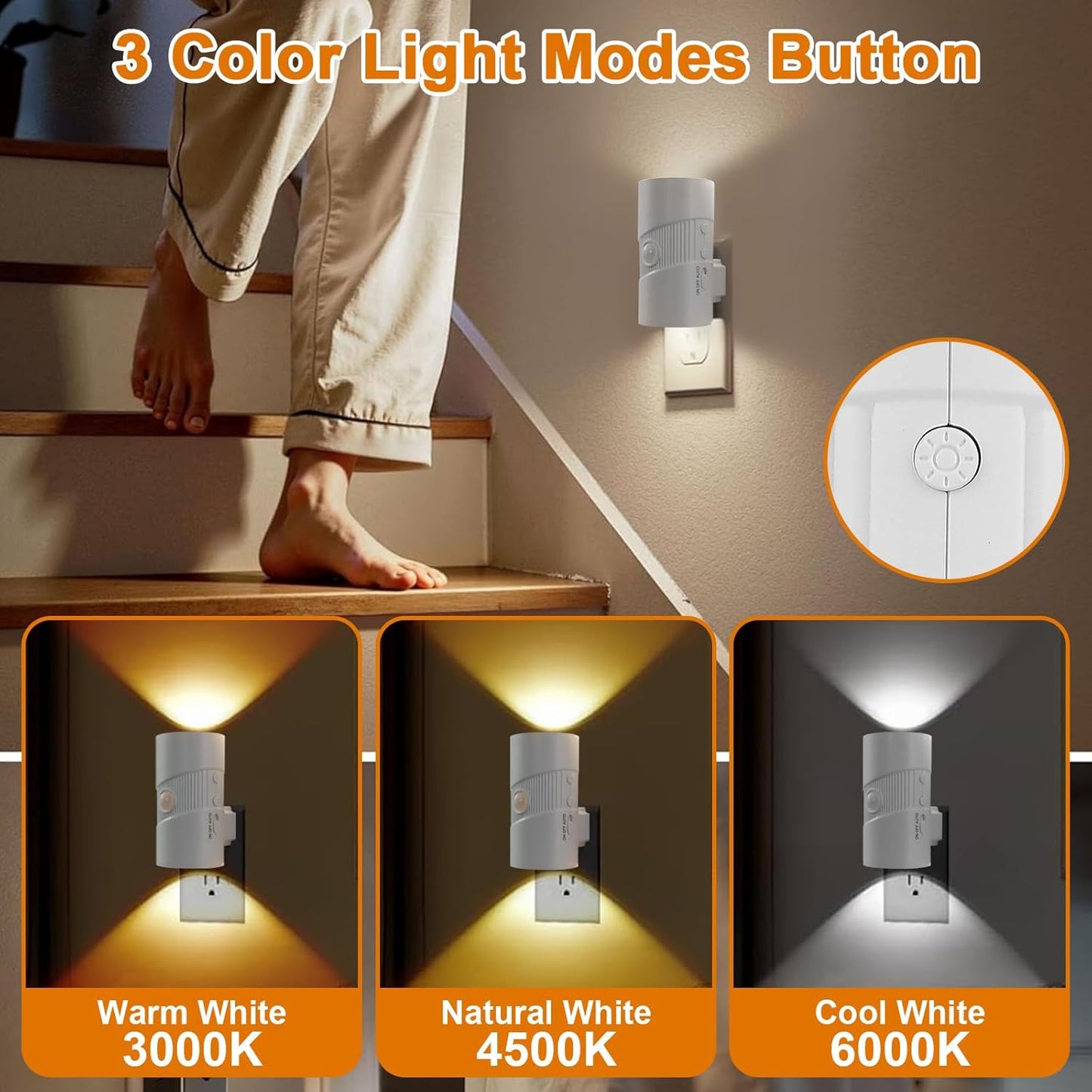 Luz Nocturna LED Enchufable con Sensor Movimiento 3000K