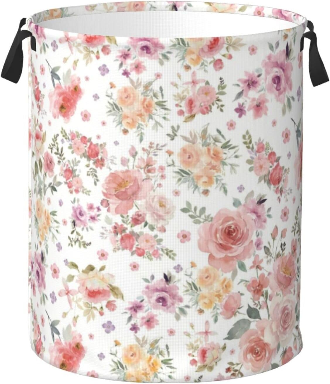 Cesta lavandería con flores rosas forro impermeable