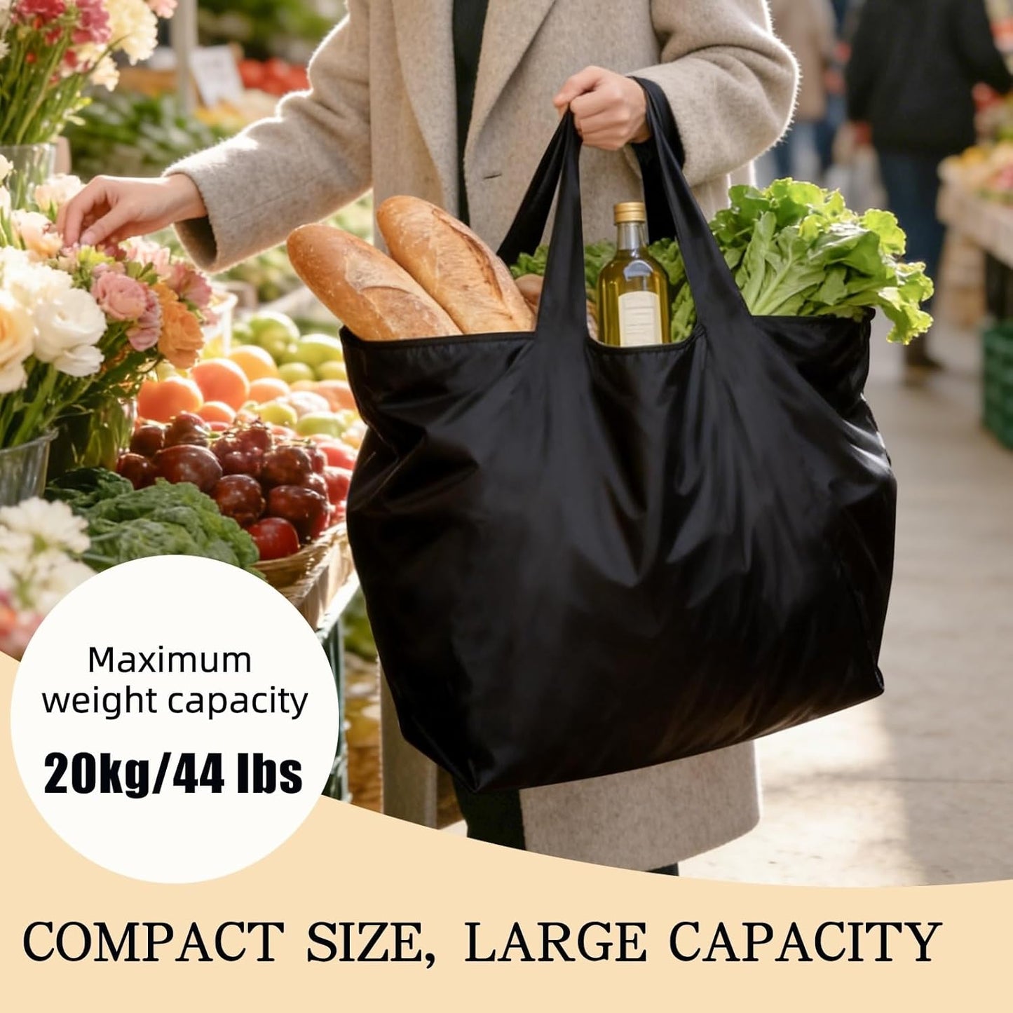 Bolsas reutilizables grandes plegables impermeables paquete 2