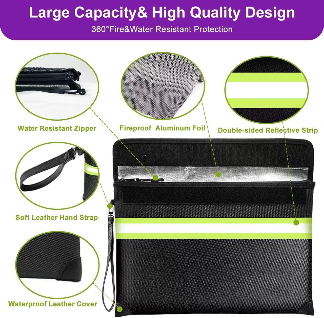 Bolsa dinero ignífuga 6500°F 10 capas cremallera reflectante