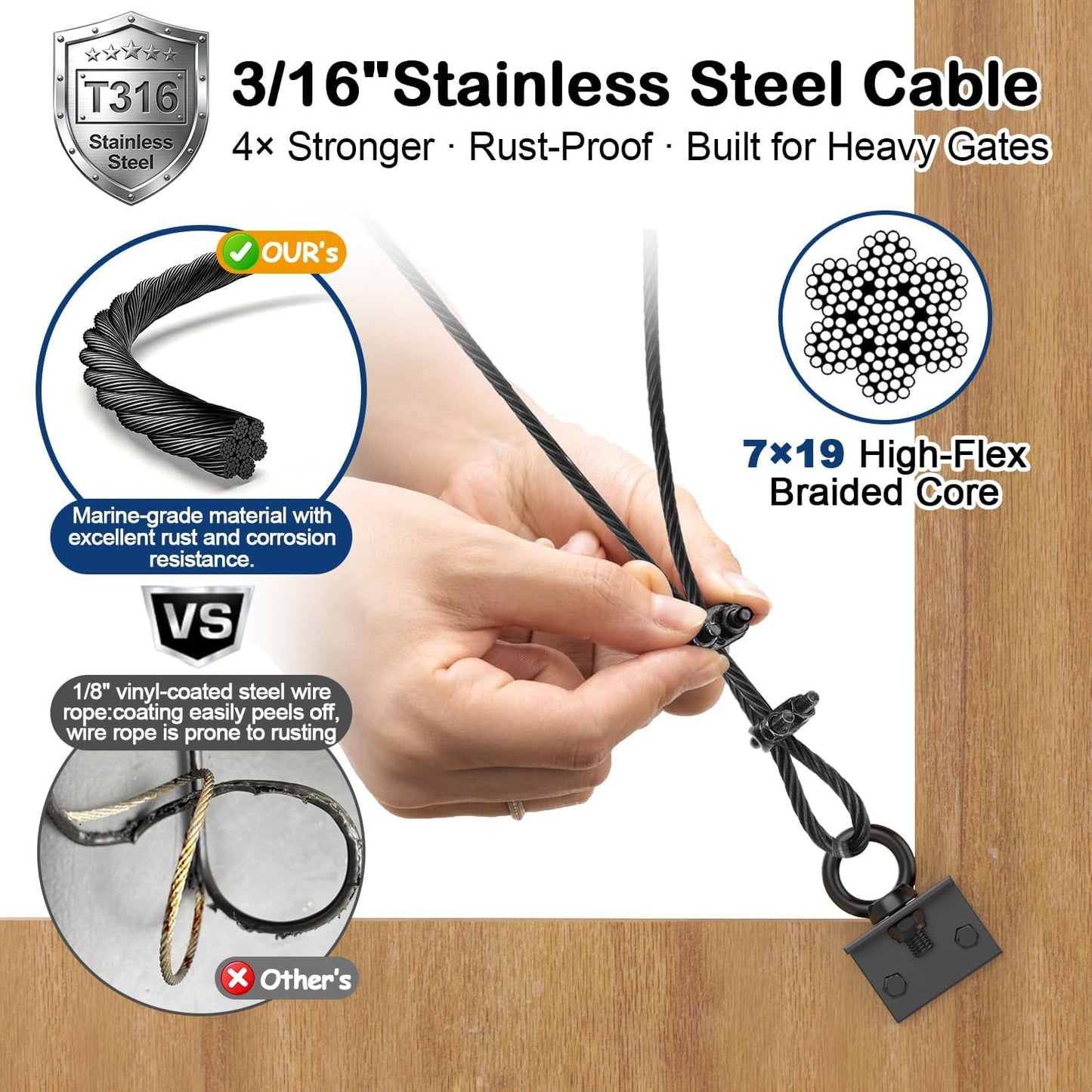 Kit puerta antihundimiento cable acero inox T316 9ft