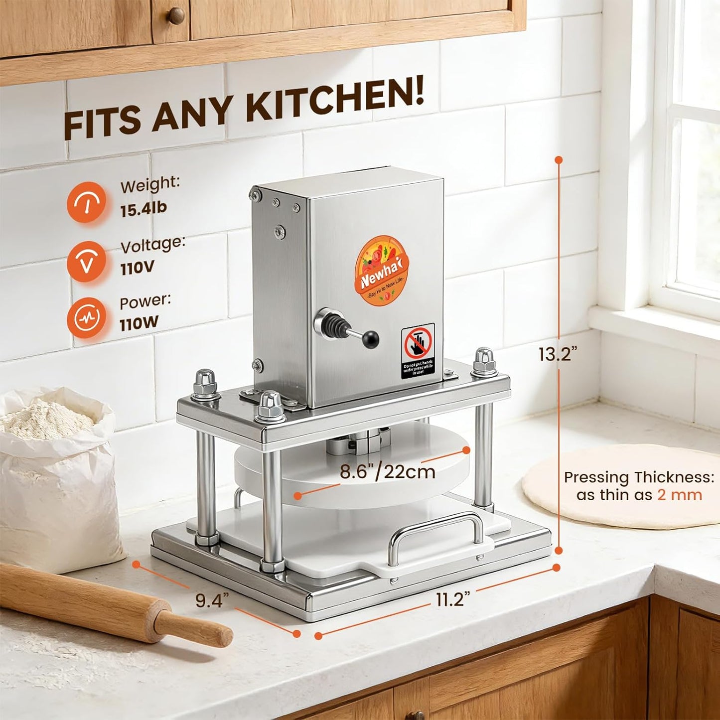 Máquina prensa masa pizza 8.6pulg acero inox