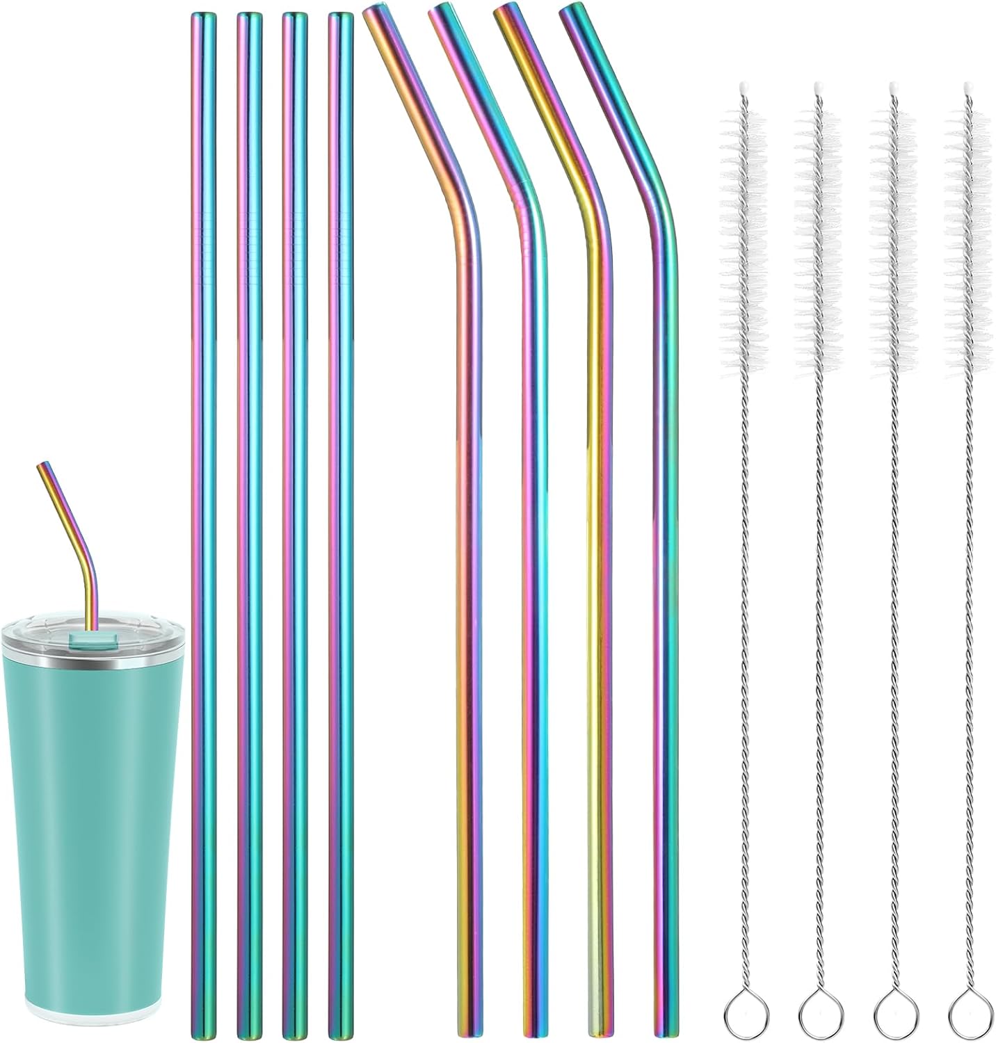 8 Pzas Popotes Acero Inox 12pulg Reutilizables Coloridas