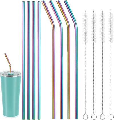 8 Pzas Popotes Acero Inox 12pulg Reutilizables Coloridas