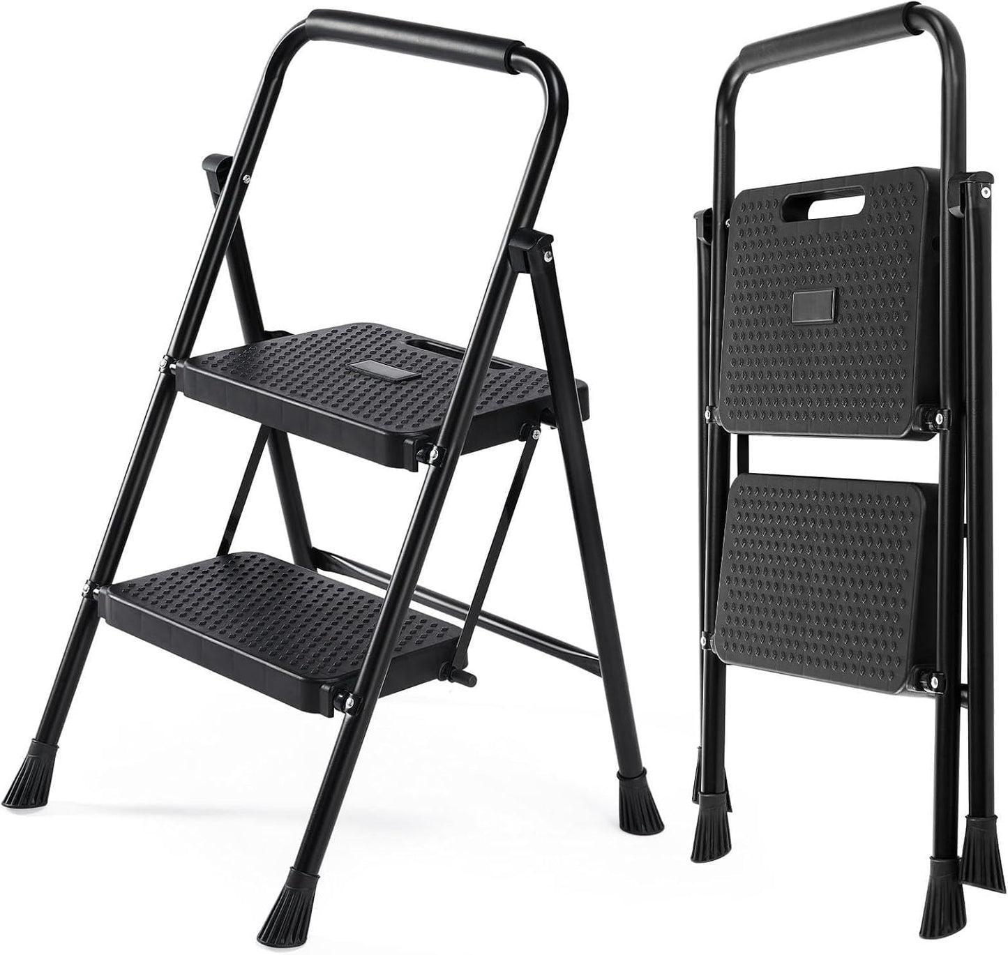 Escalera plegable 2 escalones acero negro antideslizante