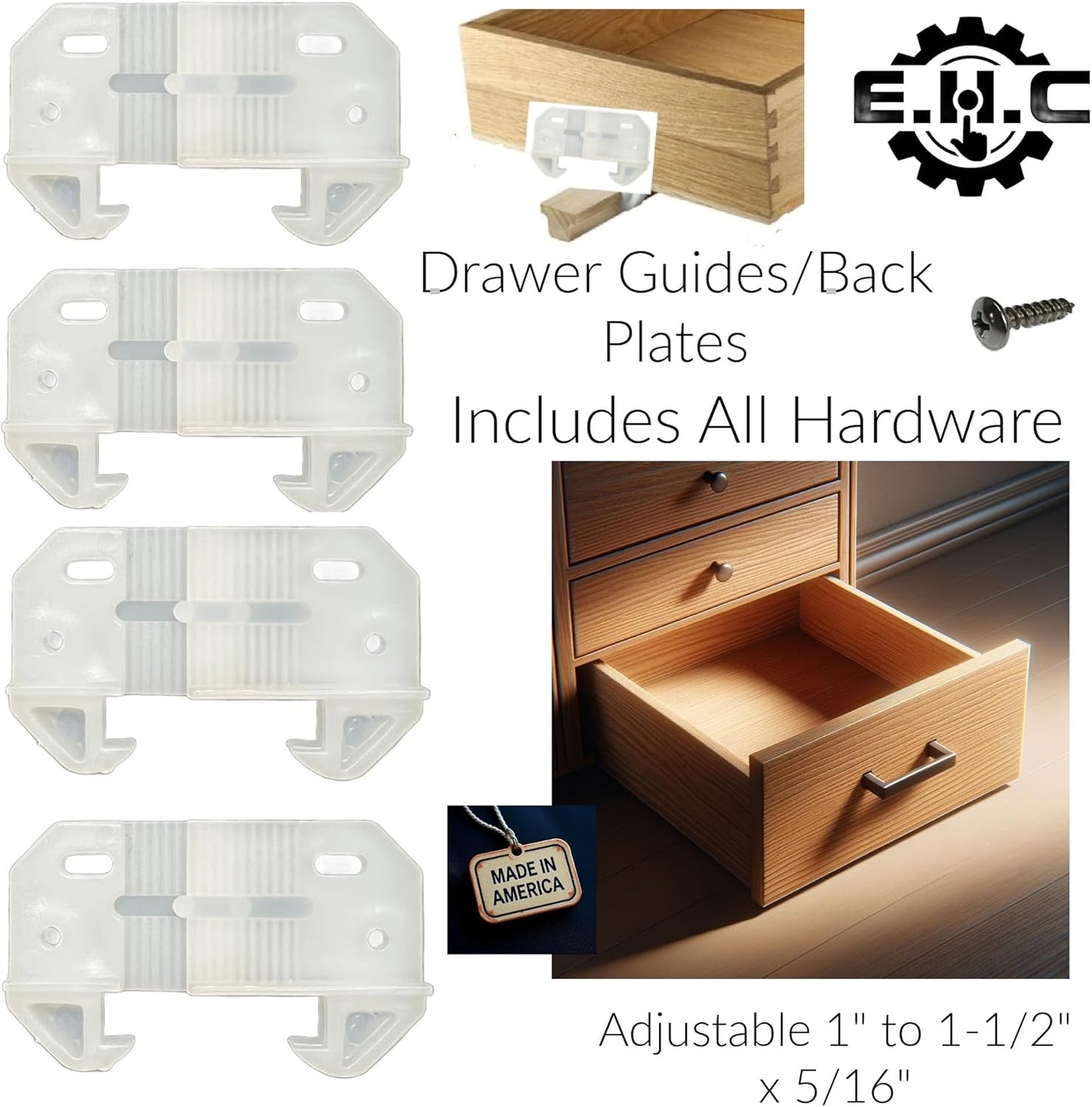 Guías cajón ajustables riel 1/4-5/16 pulg set 4