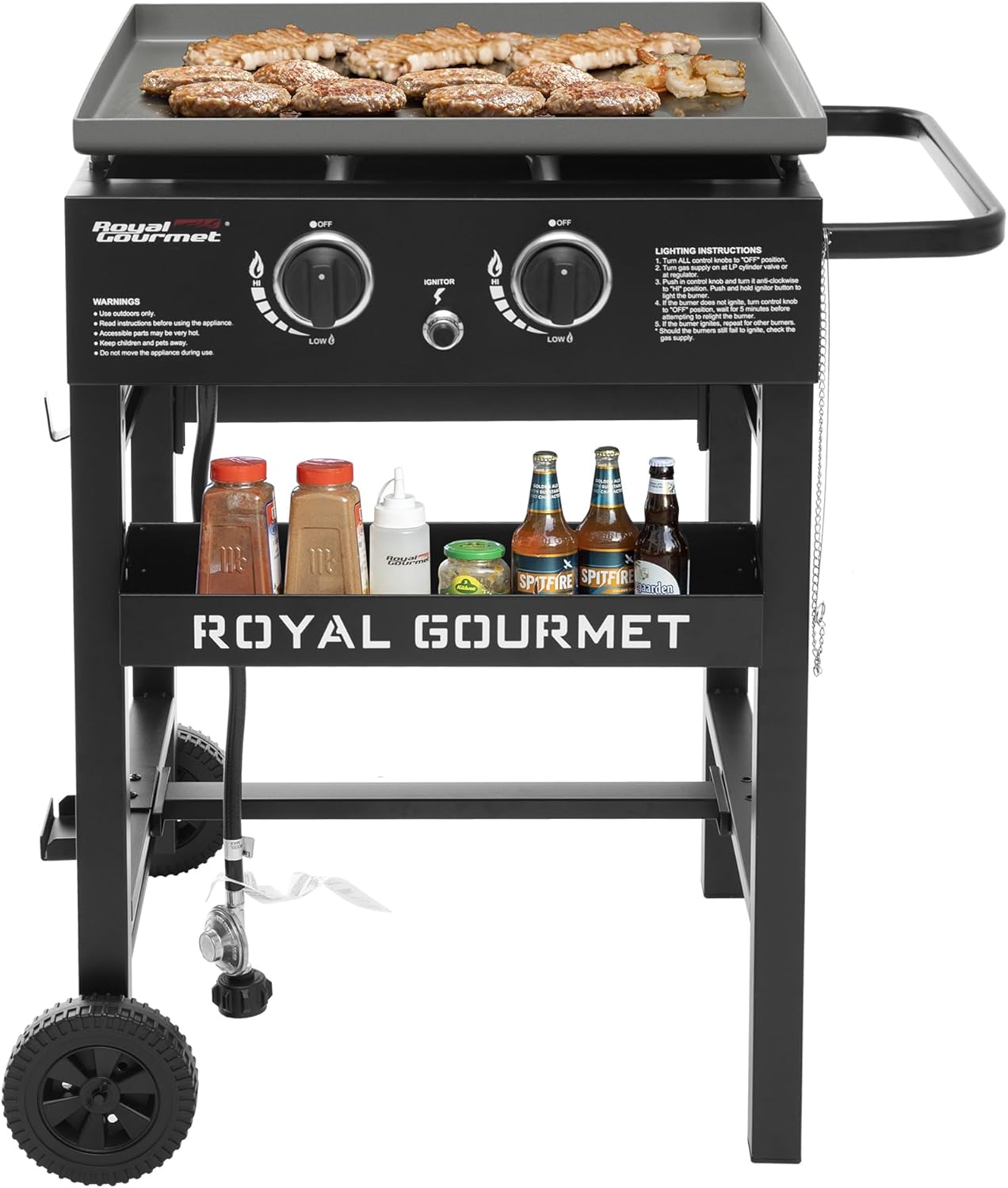 Parrilla gas propano 2 quemadores 23pulg negro