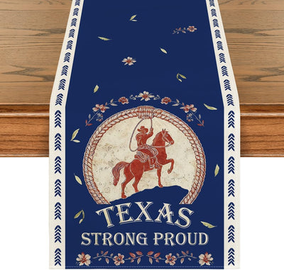 Camino de mesa azul fuerte y orgulloso vaquero Texas decoración de comedor