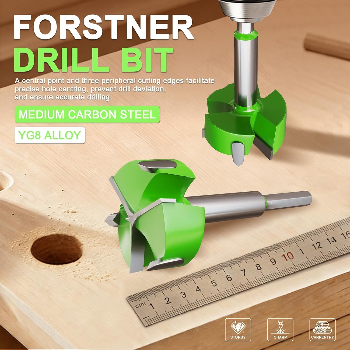 Broca Forstner 2.756pulg triple flauta carburo tungsteno