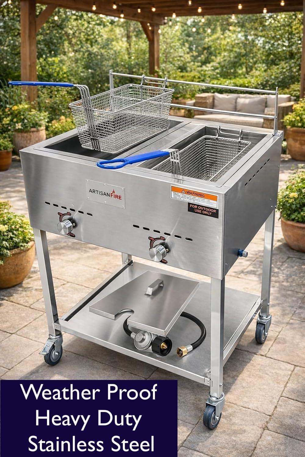 Freidora comercial acero inox 7gal 2 cestas propano con termometros