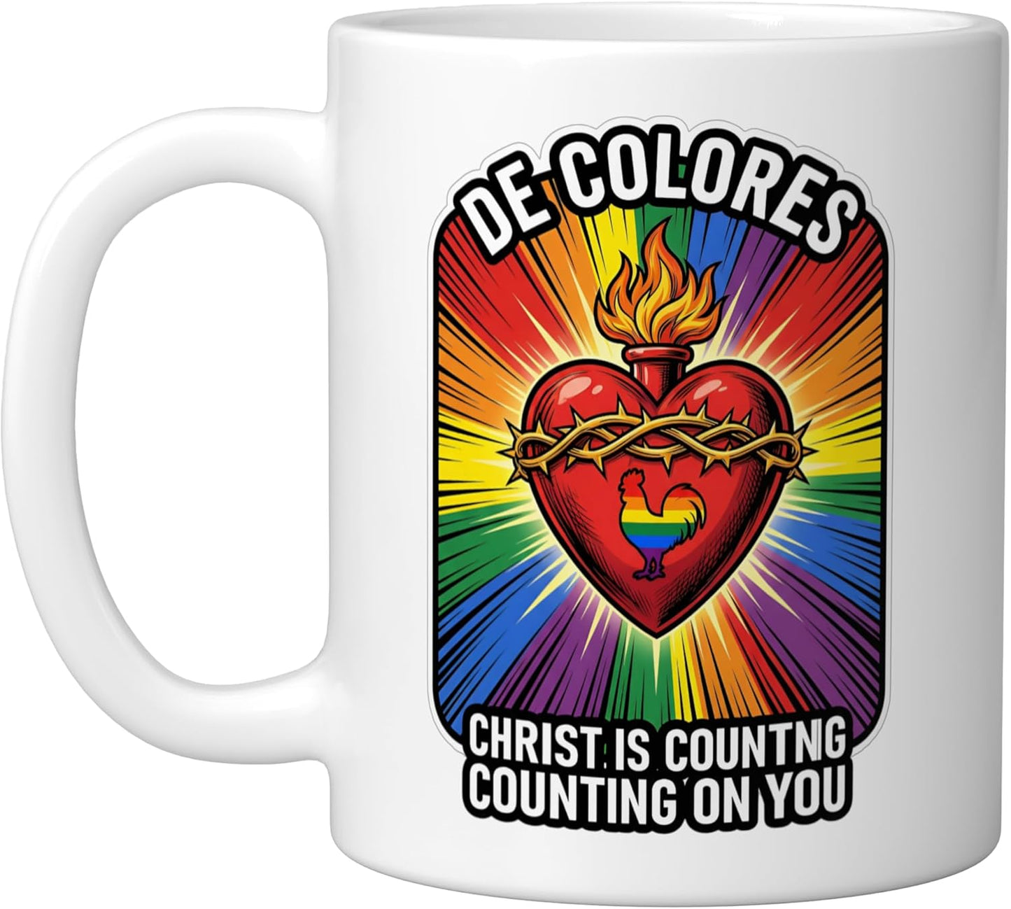 Taza cerámica DeColores Cursillo Rainbow Rooster blanca