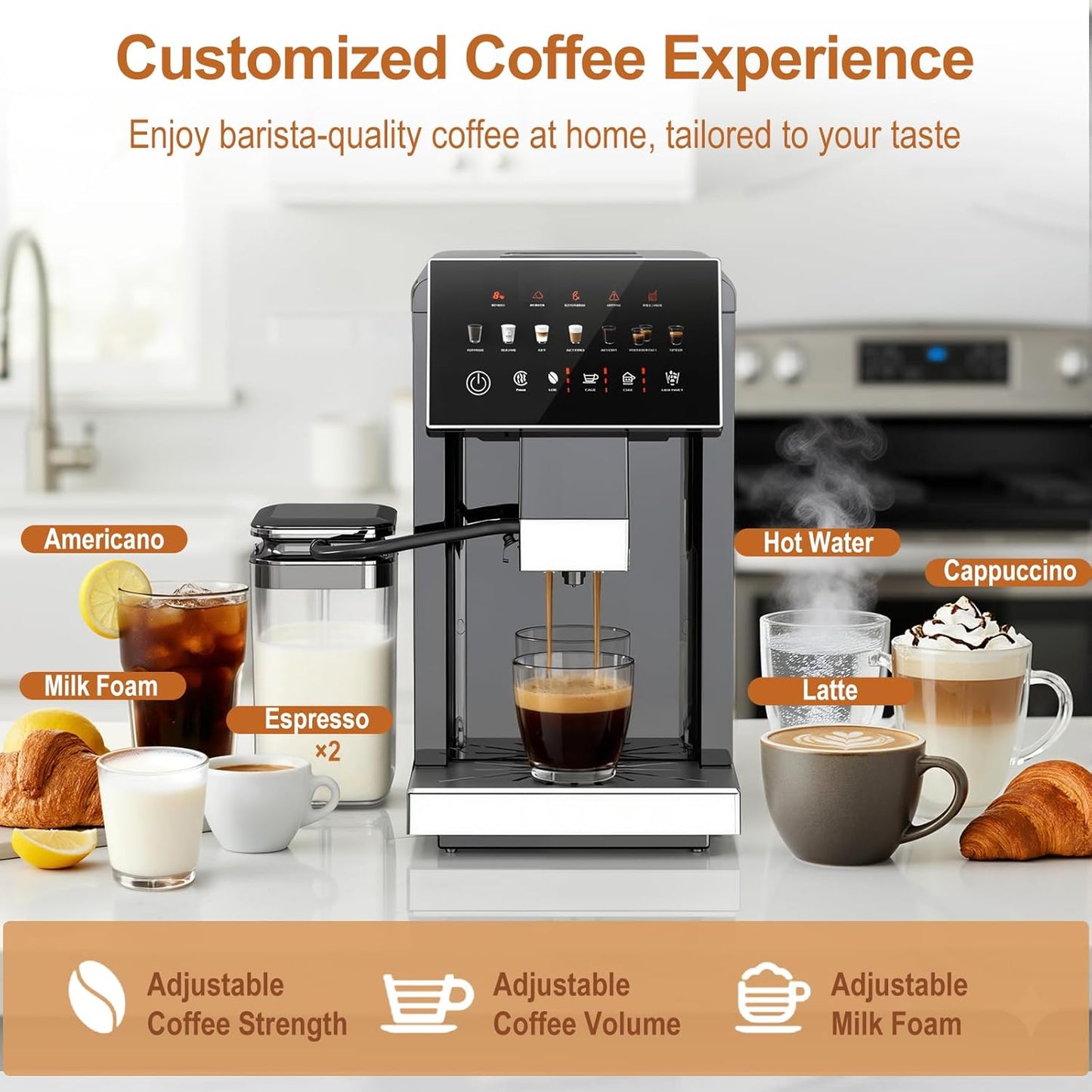 Máquina Café Expreso Automática con Molinillo Espumador Leche