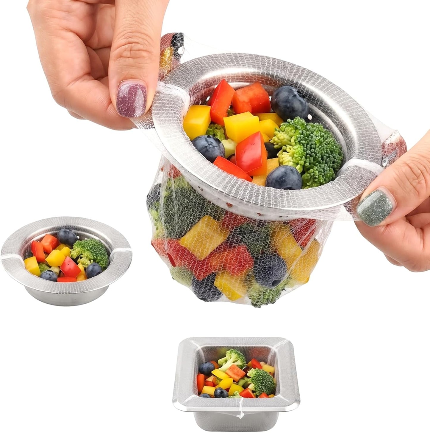 200 Pzas Bolsas Filtro Drenaje Cocina 100% Ajustables