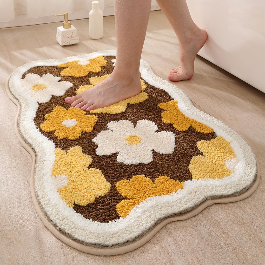 Tapete baño 32x20pulg extra suave antideslizante con flores