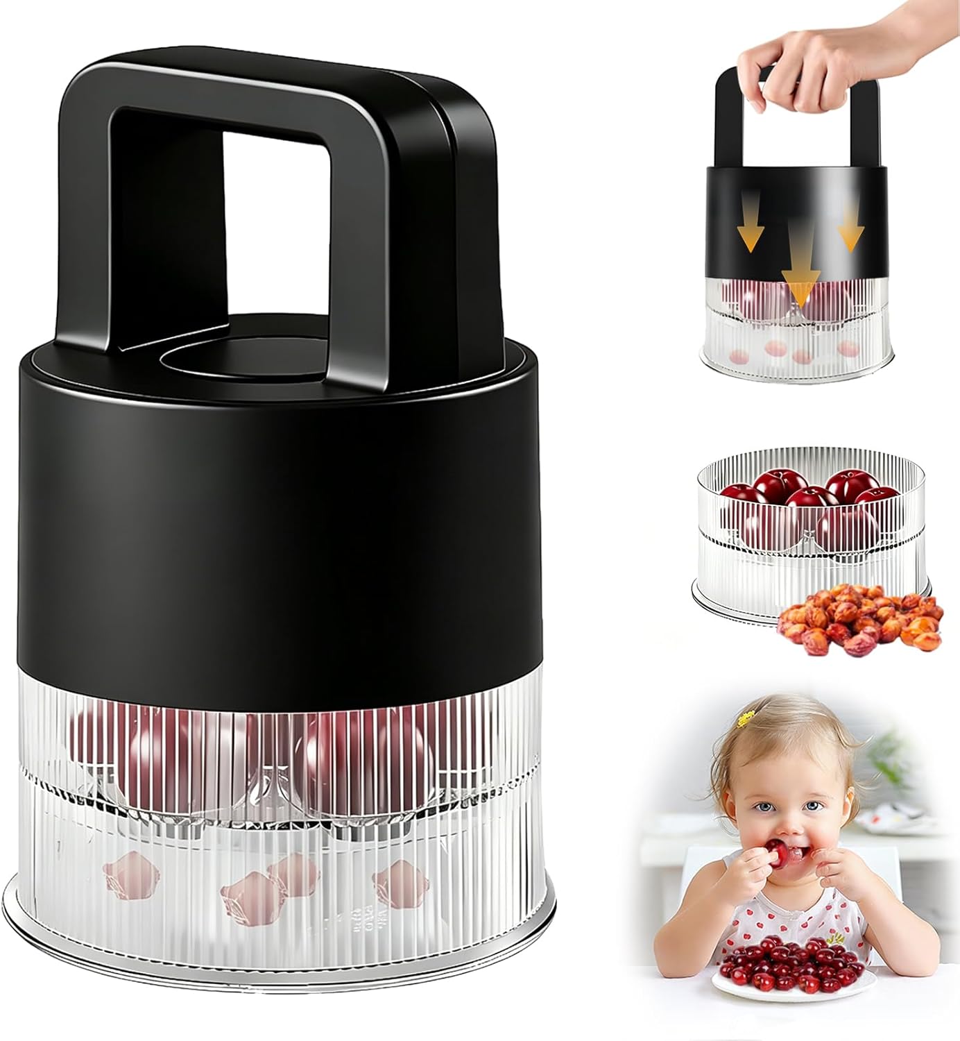 Extractor de huesos de cereza 7en1 con cubo transparente