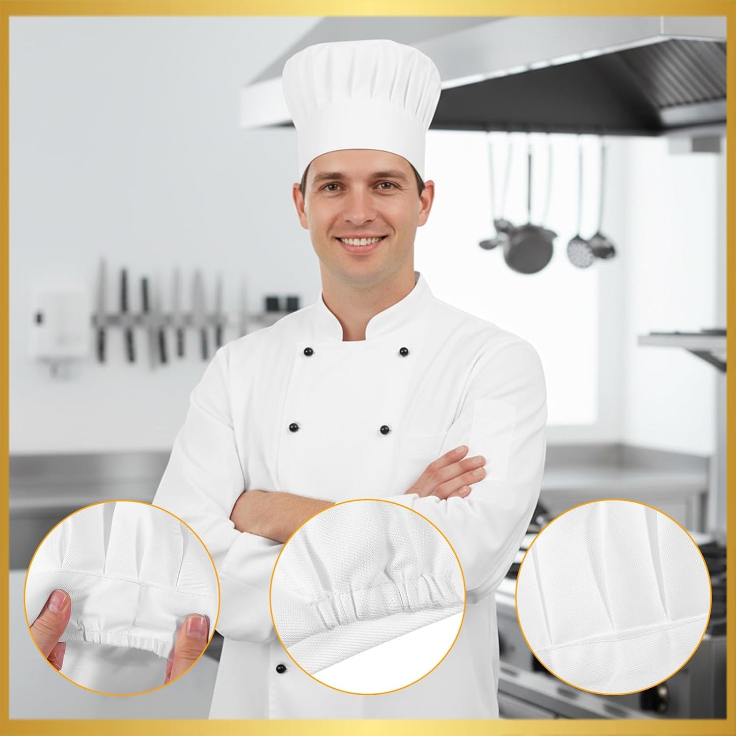 Set 2 Sombreros Chef Ajustables Adultos Profesional Blanco