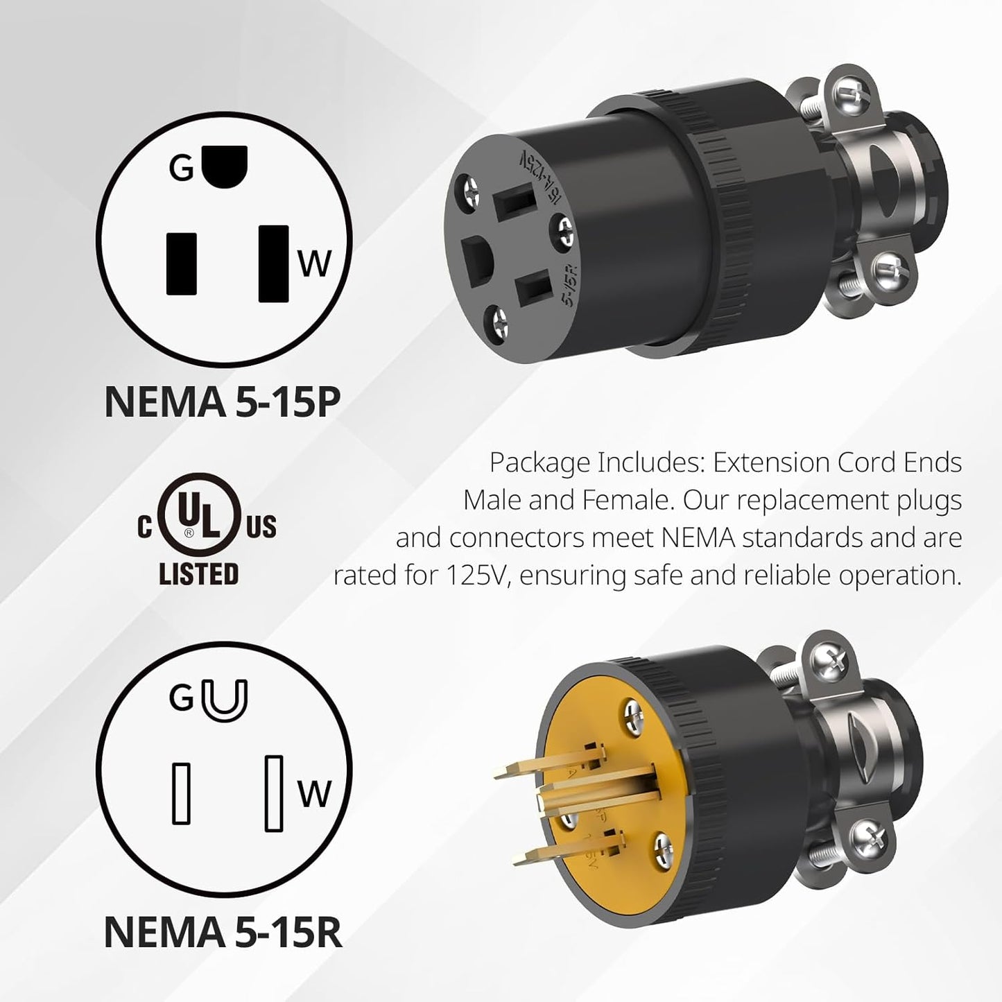 Enchufe eléctrico NEMA 5-15P 15A 125V paquete 5