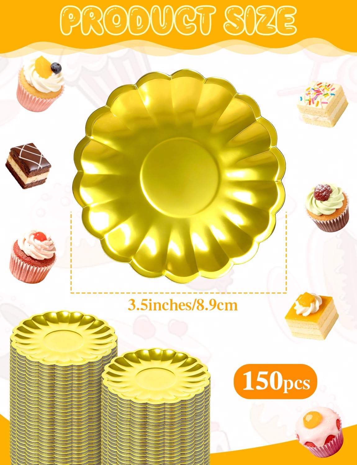 100 mini platos de postre para cupcakes 3.5 pulgadas dorados
