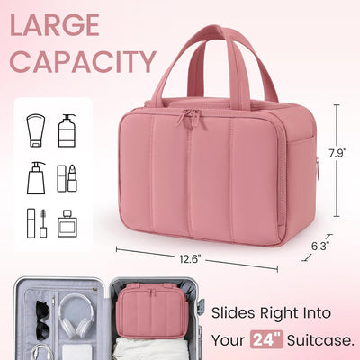Neceser viaje mujer organizador maquillaje hinchable rosa