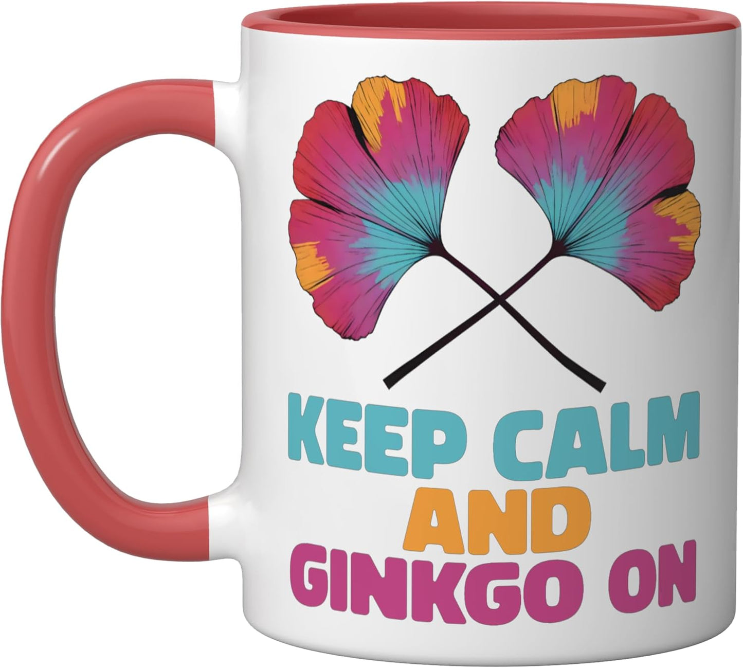 Taza Cerámica Keep Calm y Ginkgo Roja/Blanca