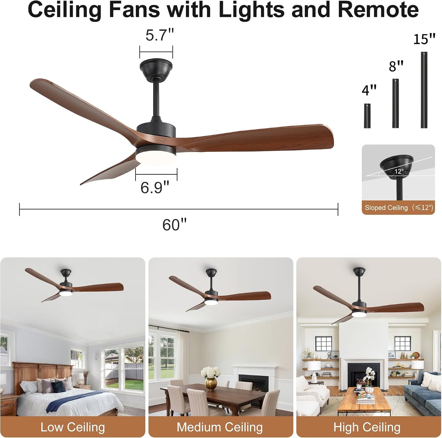 Ventilador techo 60pulg luz control APP 3 tonos 6 vel