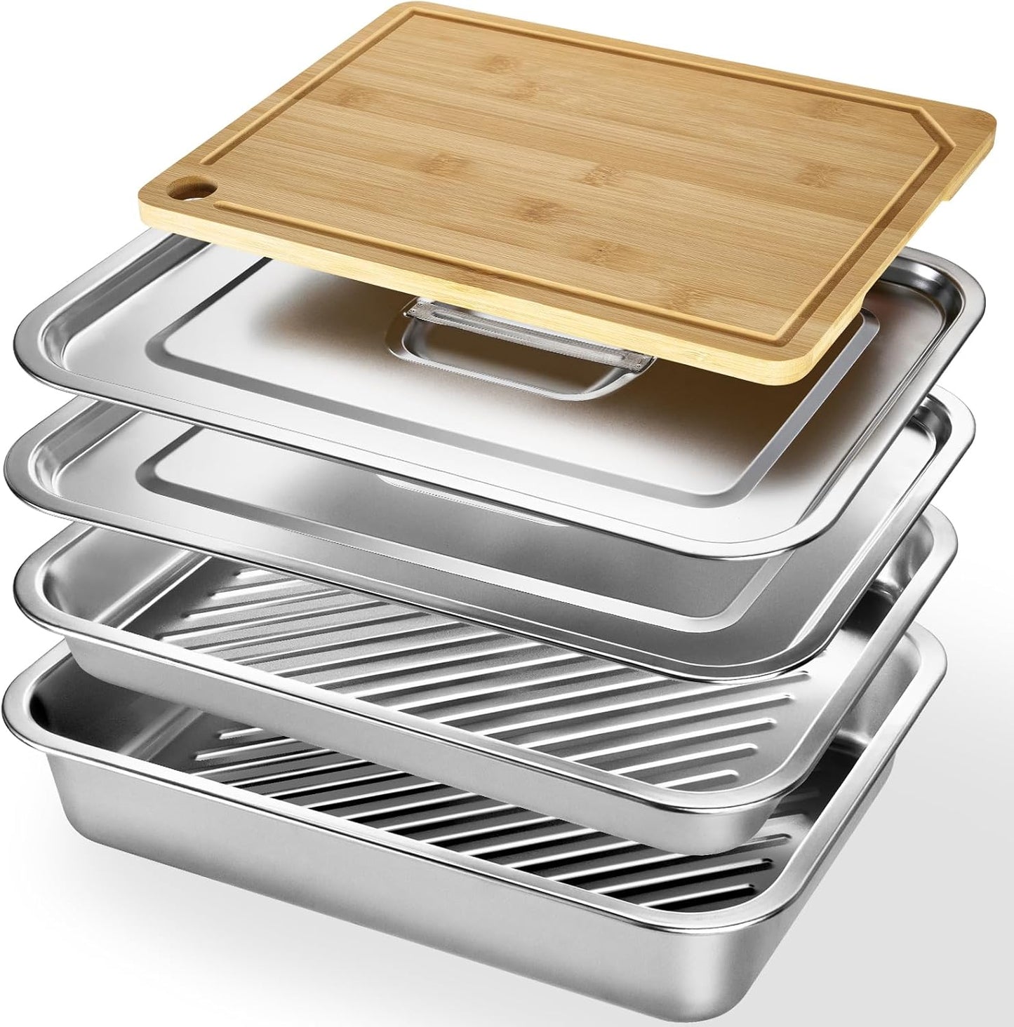Bandeja parrilla 5en1 con recipiente acero inox y tabla cortar