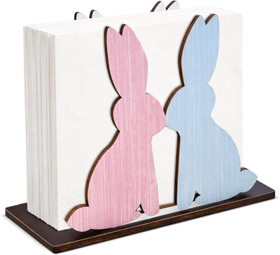 Servilletero Pascua madera conejito rosa dispensador pañuelos
