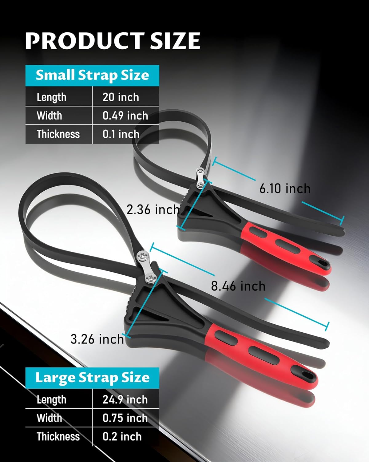 Set 2 llaves correa goma ajustables 4x6pulg para fontanería rojo