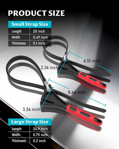 Set 2 llaves correa goma ajustables 4x6pulg para fontanería rojo