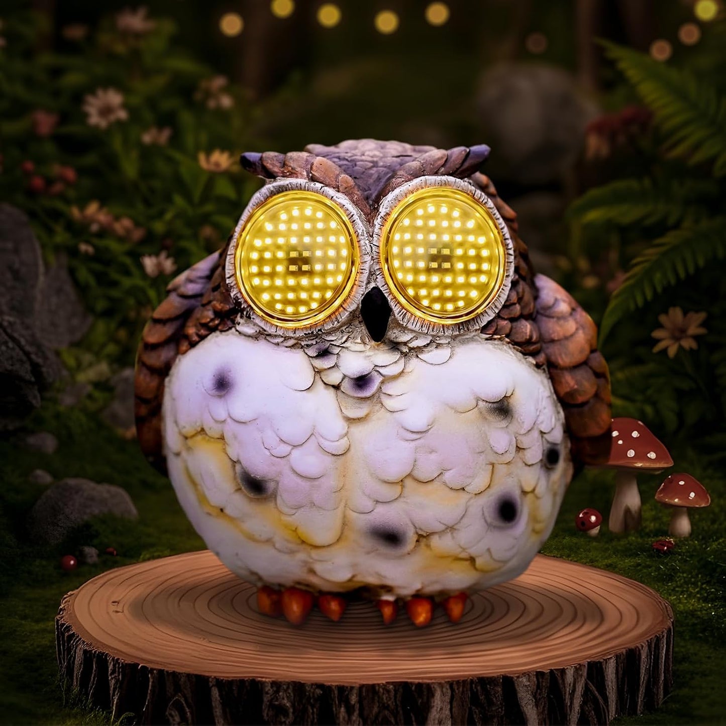 Estatua búho solar con ojos LED para jardín y hogar
