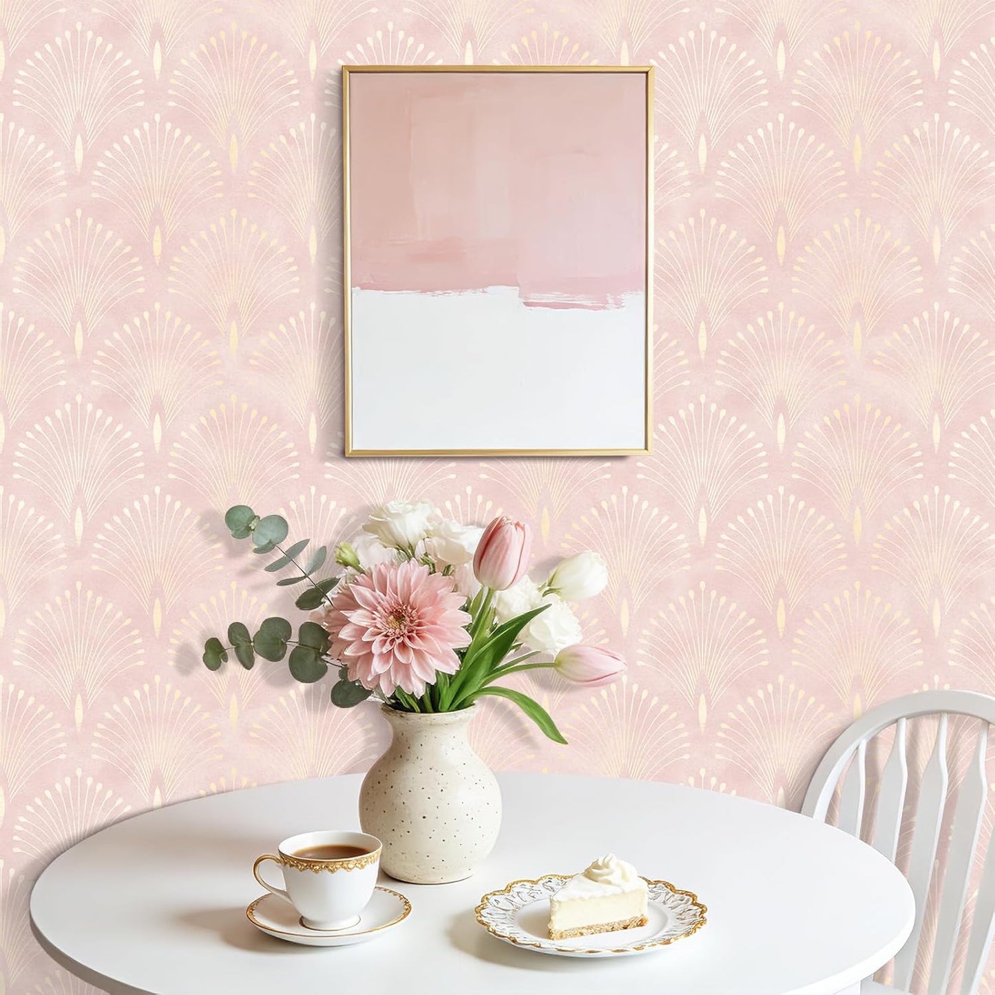 Papel tapiz Art Deco rosa geométrico despegable y pegable