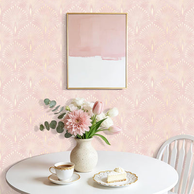 Papel tapiz Art Deco rosa geométrico despegable y pegable