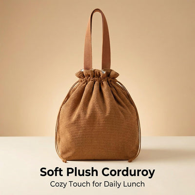 Bolsa de almuerzo retro con cordón texturizada suave para mujeres estudiantes