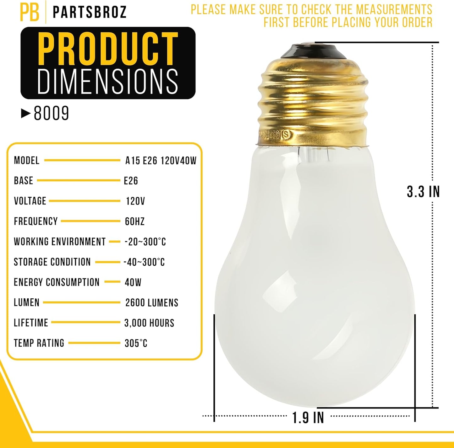 Bombilla horno E26 40W resistente 570gr para campana