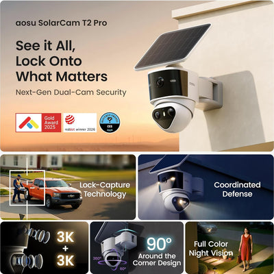 Cámara seguridad T2 Pro inalámbrica exterior 3K PTZ solar