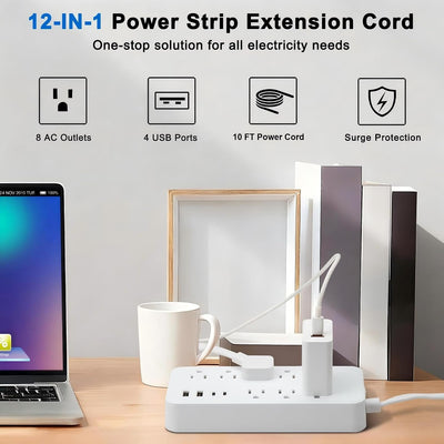 Cable extensión plano 10ft 8 tomas 4USB protegido